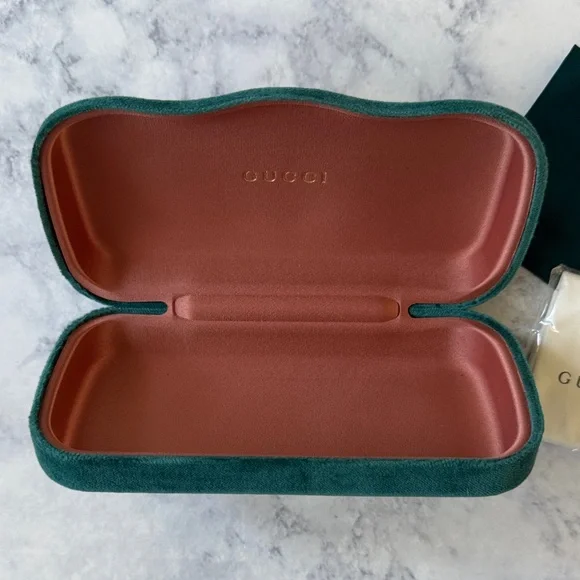 Authentic GUCCI Teal Hunter Green Velvet Peach Satin Jewelry Sunglass Eye Case